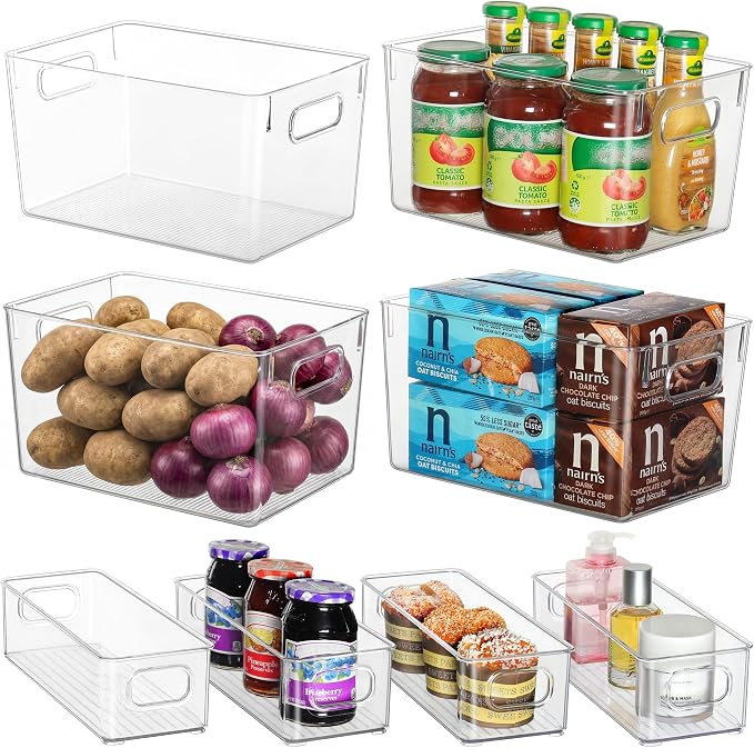 Clear Storage Bins 8 Pack for Pantry Organizers, 4 Large Plastic Pantry - Image 2