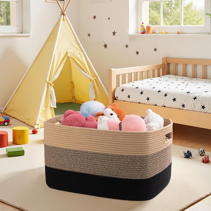 OIAHOMY Large Blanket Basket, 22”x17”x12” Rectangle Woven Baskets, Nursery - Image 2