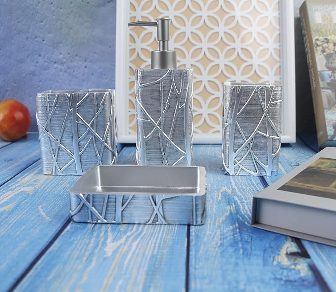Hymmah Silver Bathroom Accessories Set, Toothbrush Holder, Farmhouse Bathroom - Image 6