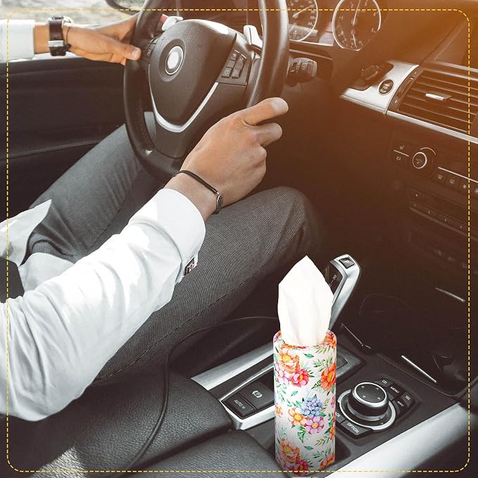 Tanlade 4 Pack Car Tissue Holder Tissues Cylinder Facial Tissue Floral Cylinder - Image 5