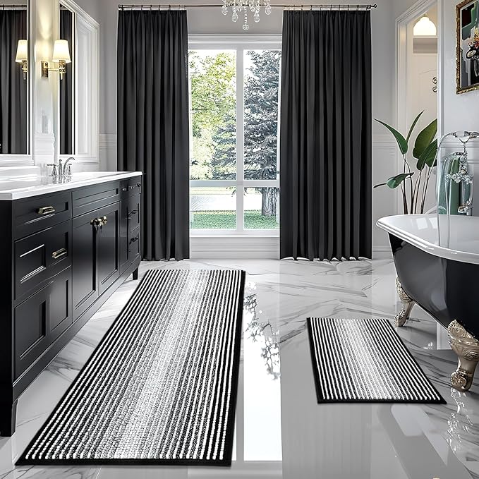 BSICPRO Bathroom Rugs and Mats Sets, 2 Piece Thick Absorbent Chenille Bath Mat by BSICPRO