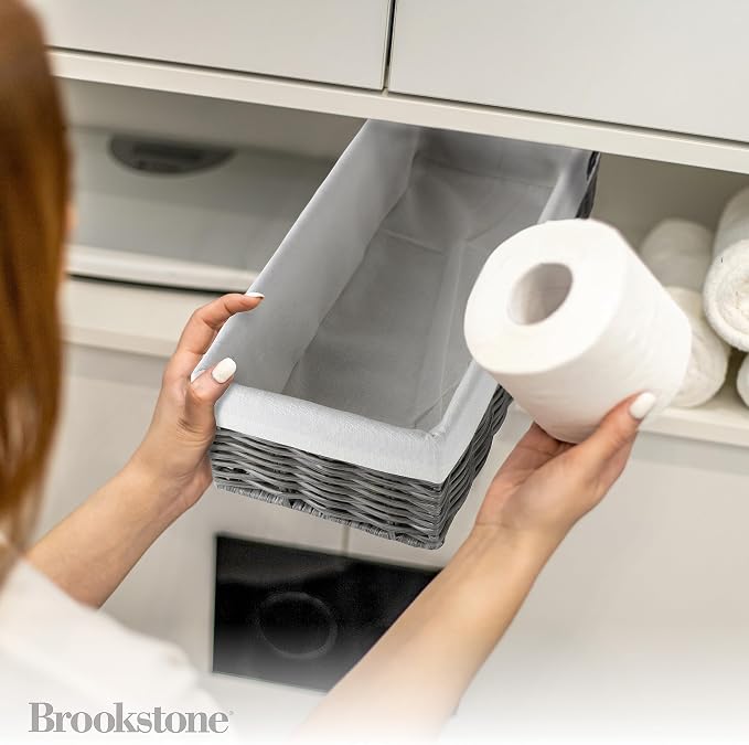 Brookstone Wicker Storage Basket Two Pack Set, Bathroom and Closet Organizers - Image 5