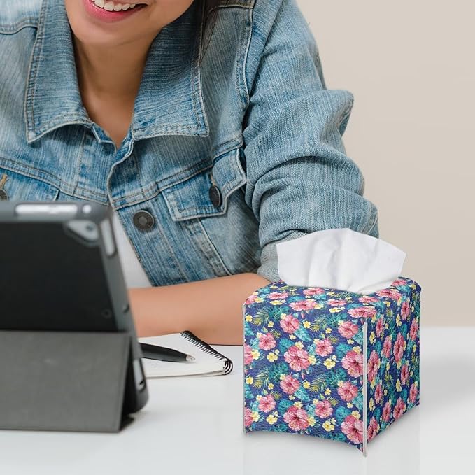 Tropical Flowers Tissue Box Cover, PU Leather Square Tissue Holder - Image 5