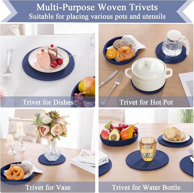 SHACOS 8 Inches Trivets for Hot Dishes, 4 Pieces Cotton Trivets Mats for Kitchen - Image 7