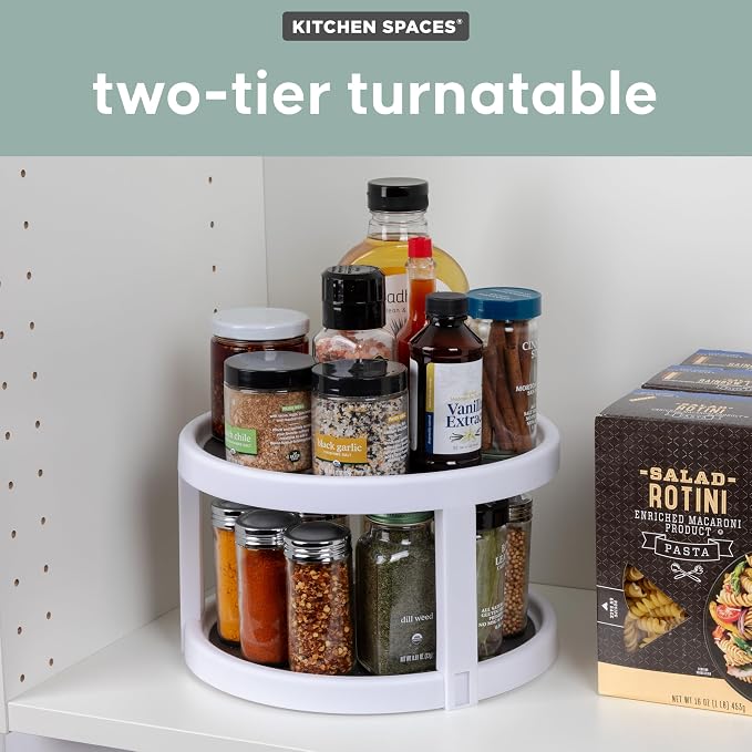 Kitchen Spaces Two-Tier Lazy Susan Organizer, Cabinet Turntable Shelf Storage - Image 2
