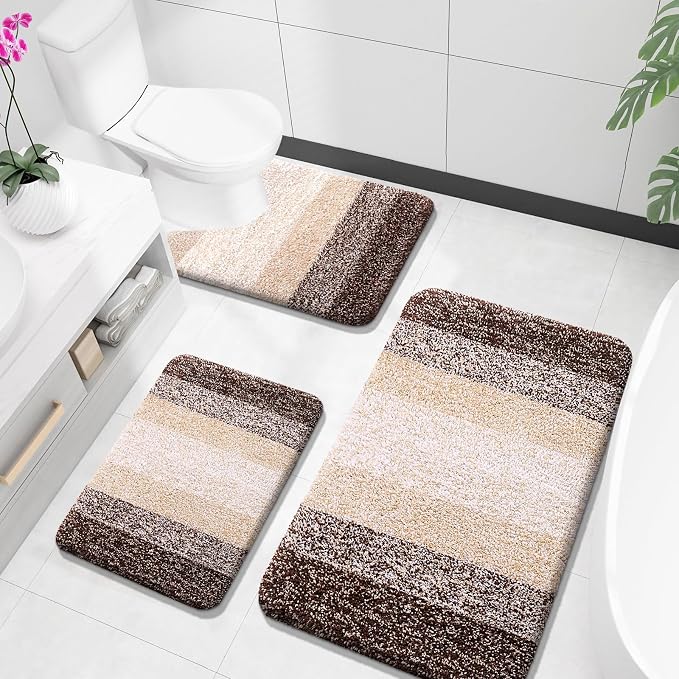 OLANLY Bathroom Rugs Sets 3 Piece, Soft Absorbent Microfiber Bath Mats and by OLANLY