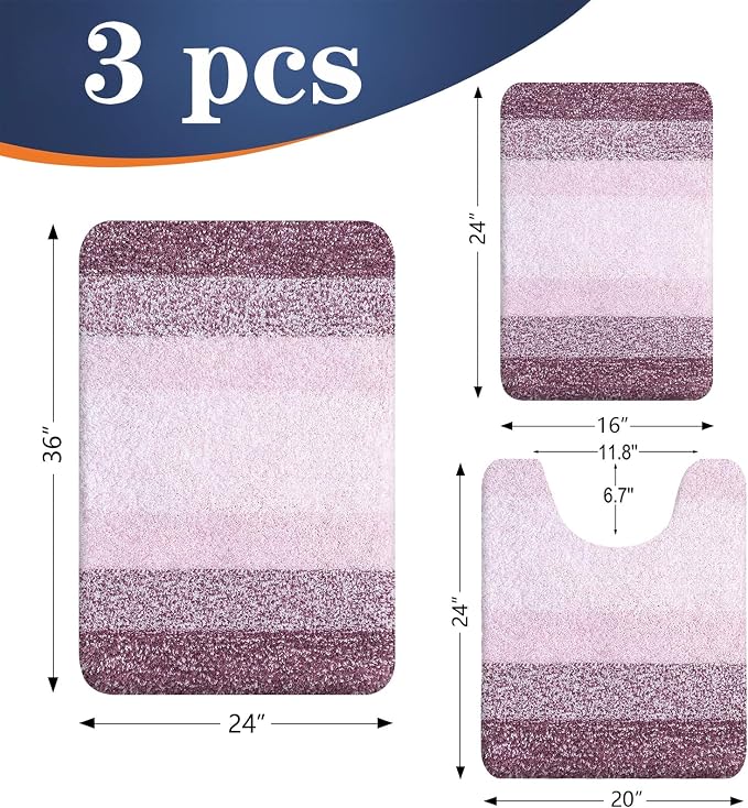 OLANLY Bathroom Rugs Sets 3 Piece, Soft Absorbent Microfiber Bath Mats and - Image 2