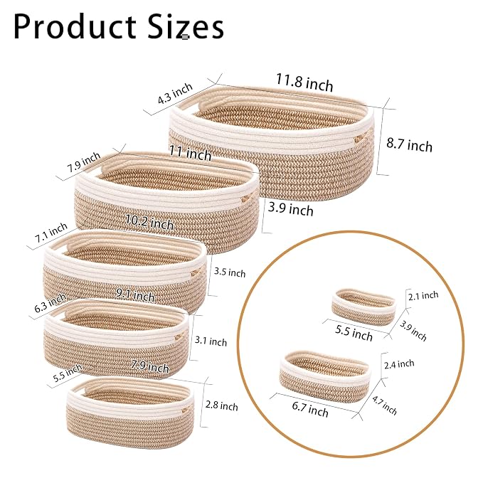 7 Piece Cotton Rope Woven Basket Set - Image 2