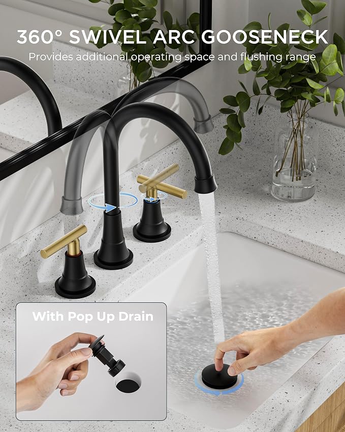 FORIOUS 8 Inch Widespread Bathroom Faucet Black and Gold, 2 Handle Mix Color Rv - Image 4