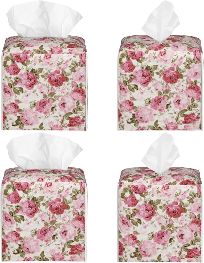Vintage Rose Flowers Leaves Tissue Box Cover Square - Image 2