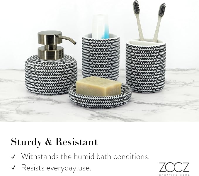 ZCCZ Black and White Bathroom Accessories Set, 4 Pieces - Image 5