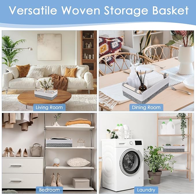 Wicker Storage Basket with Wooden Handle – Paper Rope Decorative Toilet Paper - Image 6