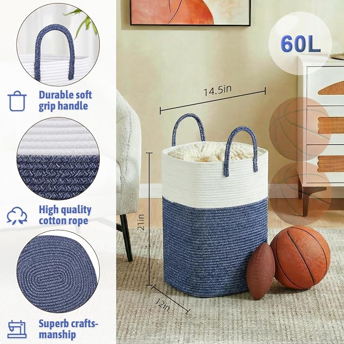 Laundry Basket, Woven Cotton Rope Laundry Hamper, Versatile Storage - Image 2