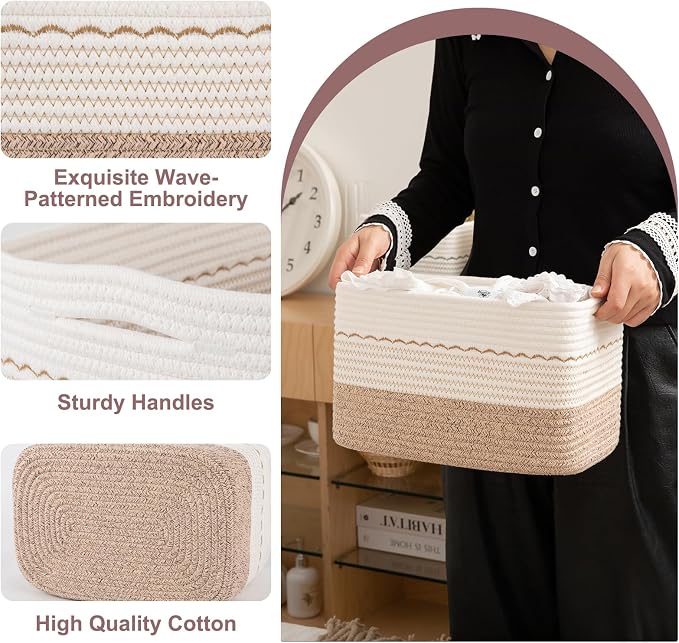 4 Pack Storage Baskets for Organizing, Decorative Cotton Rope Baskets for - Image 6