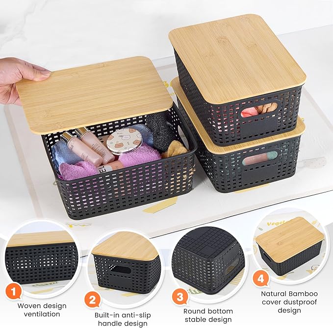 Plastic Storage Baskets With Bamboo Lid - Image 3