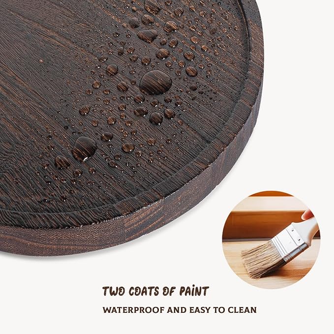 Round Decorative Tray Wood Bathroom Counter Organizer Farmhouse Kitchen Decor - Image 3