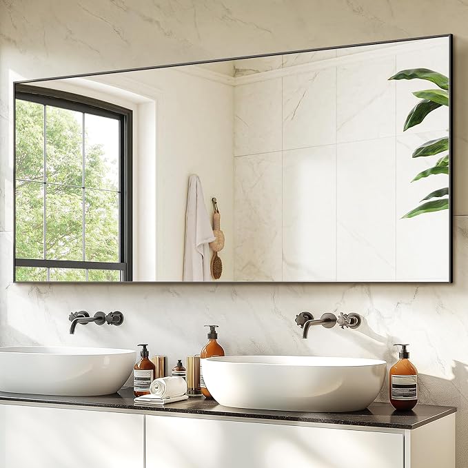 Bathroom Vanity Mirror for Wall, HD Shatterproof Glass, Hangs Horizontally or - Image 3