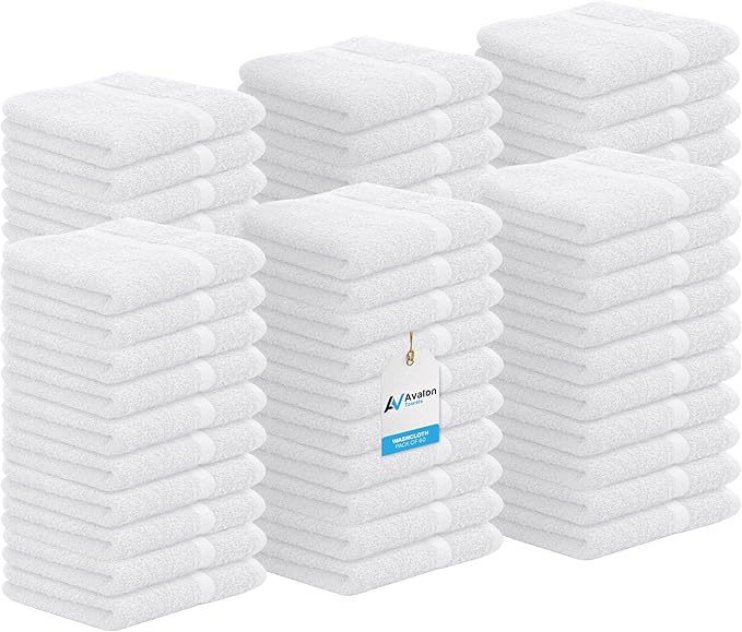 Avalon Towels Cotton Washcloths – Size 12x12 Inches, 100% Ring Spun Cotton by AvalonTowels