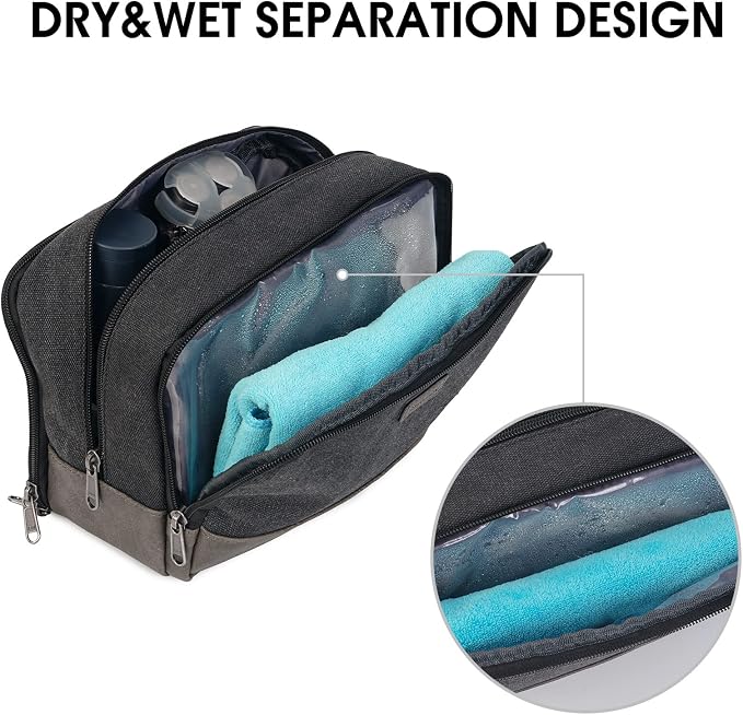 WANDF Travel Toiletry Bag for Men Large Toiletries Shaving Bag Water Resistant - Image 3