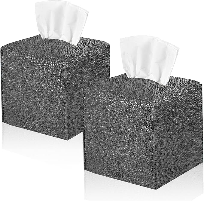 2 Pack, VIVIDLY Tissue Box Cover Holder, Square Modern PU Leather Tissue Box by VIVIDLY