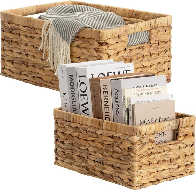 StorageWorks Wicker Storage Baskets, Handwoven Water Hyacinth Basket - Image 2