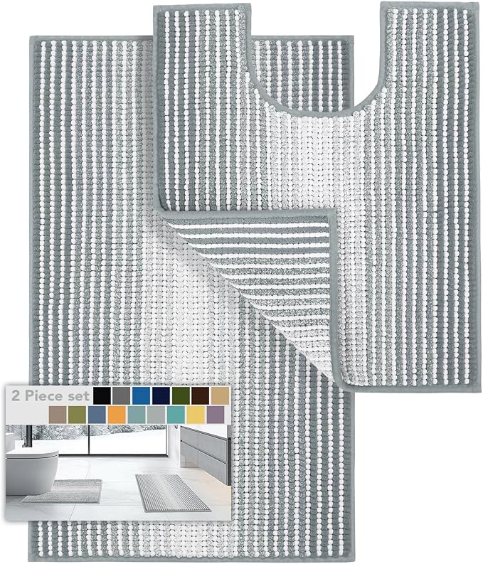 Bathroom Rugs Sets 2 Piece, Toilet Rugs U-Shaped, Contour Bath Mat Rugs Set by BSICPRO