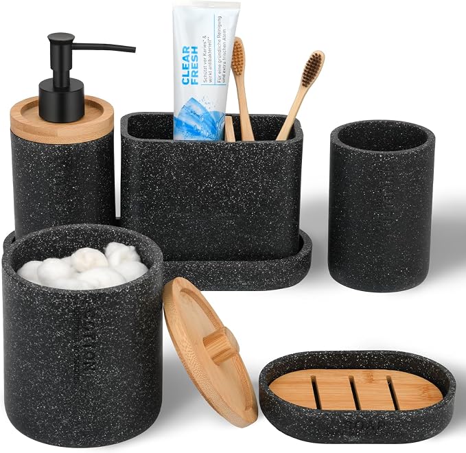 20PC Black Modern Bathroom Accessories Set - Image 6