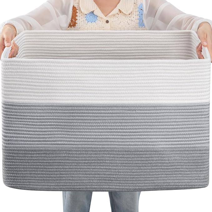 OIAHOMY 108L Large Cotton Rope Basket, Rectangle Woven Baskets by MasterofSpaceOptimization