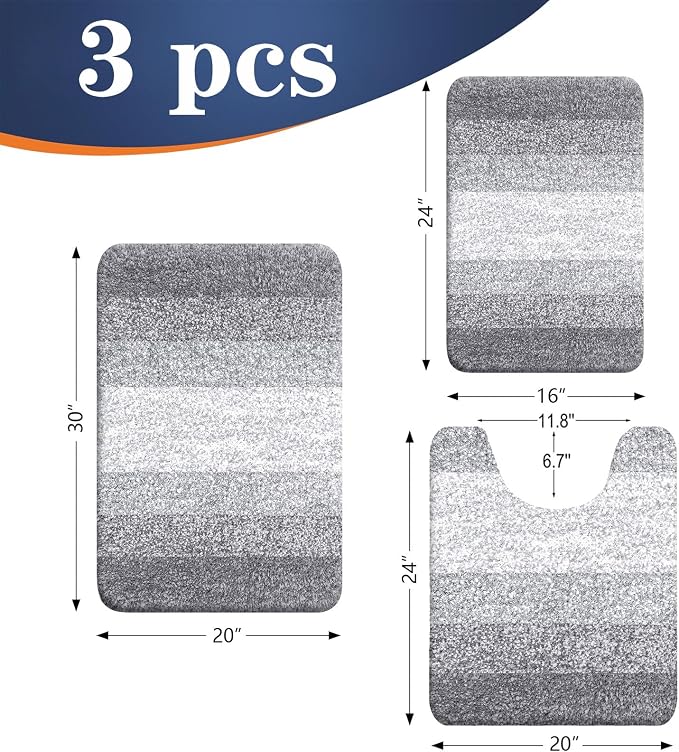 OLANLY Bathroom Rugs Sets 3 Piece, Soft Absorbent Microfiber Bath Mats and - Image 2