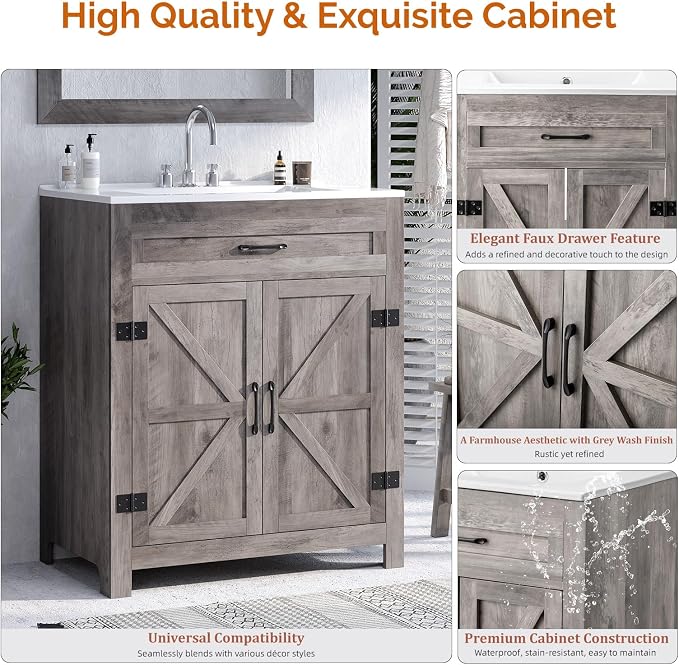 VINGLI 30" Farmhouse Bathroom Vanity - Image 6
