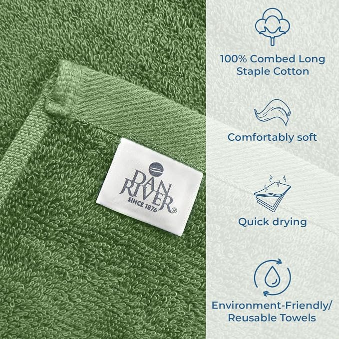 DAN RIVER Bath Towels Set of 4, 27 x 54 Inches, 100% Cotton, Larger & Lighter - Image 4