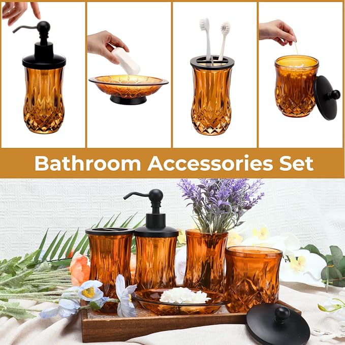 Bathroom Accessories Set, Complete Lotion Soap Dispenser, Toothbrush Holder - Image 3