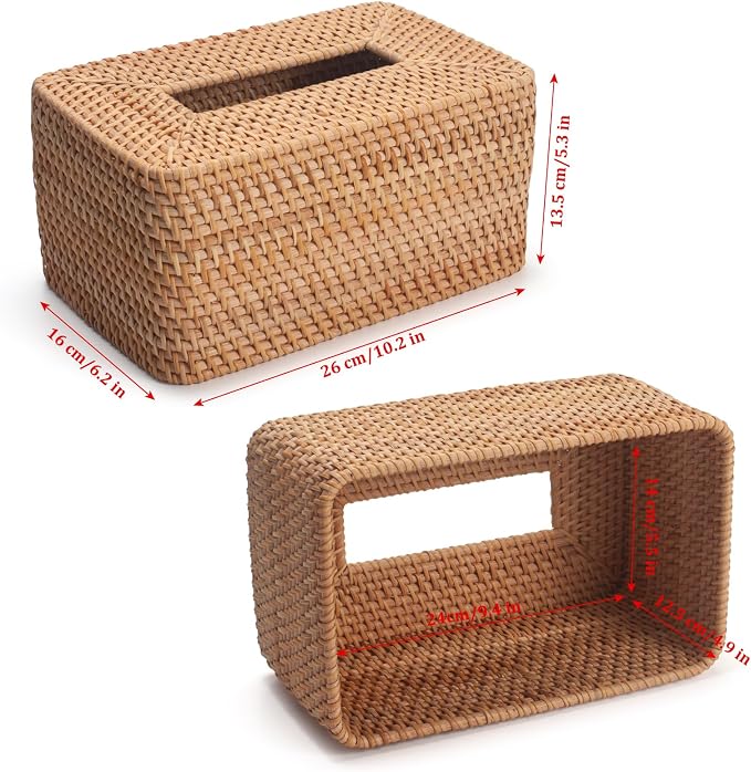 Rattan Tissue Box Cover, Rectangle Wicker Tissue Box Holder, Boho Tissue Box - Image 3