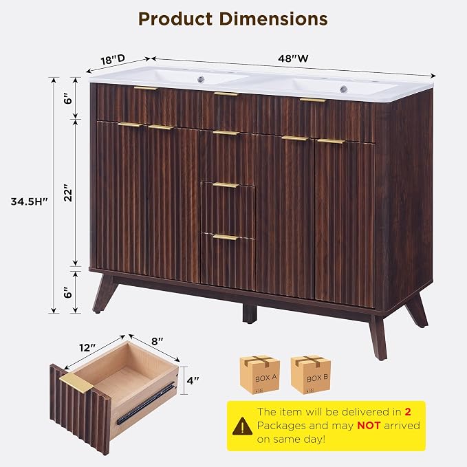 T4TREAM 48" Fluted Bathroom Vanity - Image 2