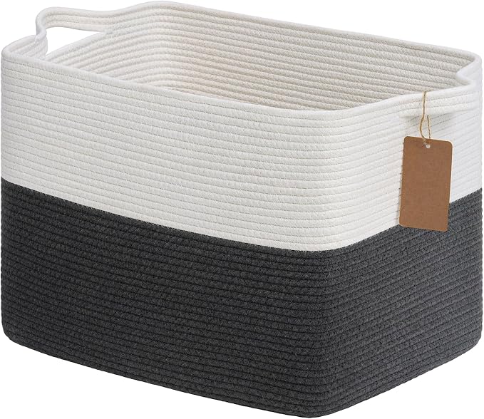 Goodpick Woven Storage Baskets for Organizing, Rectangle Cotton Rope Baskets by Goodpick