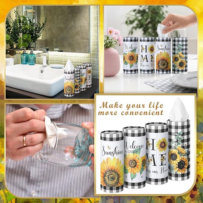 12 Pack Sunflower Tissue Boxes for Car Cylinder Bulk Black White Plaid Flower - Image 5