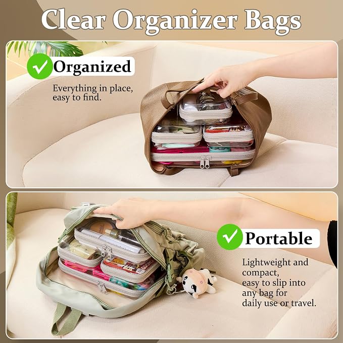 4 pcs Clear Zipper Pouches, Hard Shell Zipper Case, Toiletry Bag - Image 2