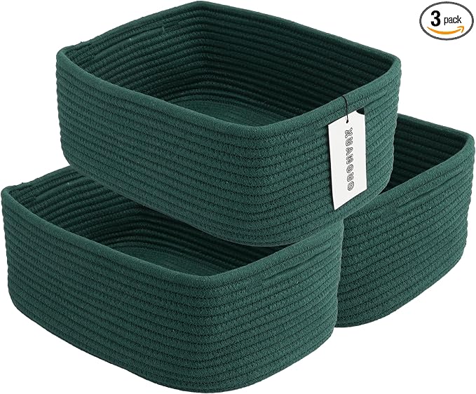 Small Woven Storage Baskets 13“X9”X5“ Decorative Rope Bins by XUANGUO