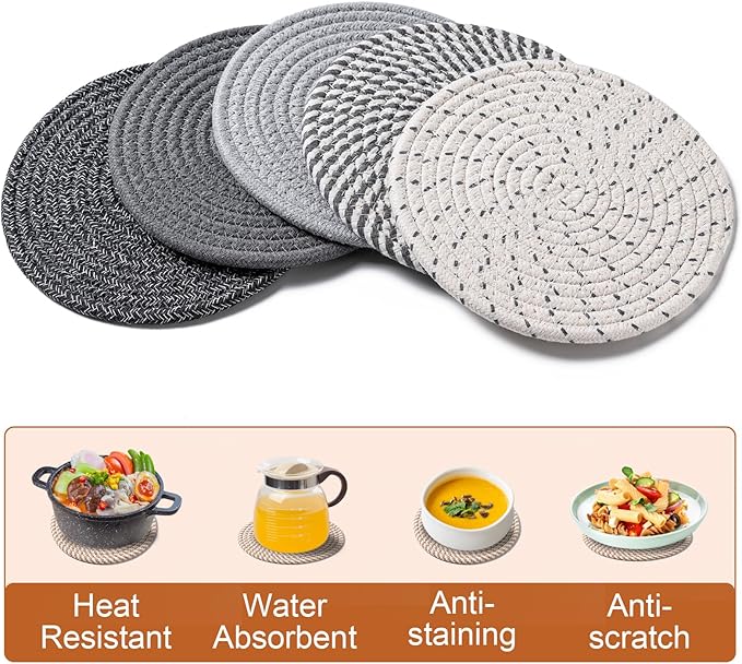 7 Inch Trivets for Hot Dishes, Pots and Pans, 5 Heat Resistant Pot Holders for - Image 4