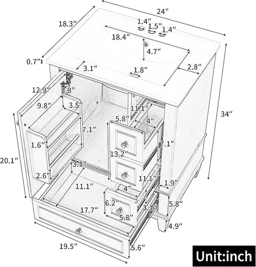 24" Bathroom Vanity with Sink, Harper & Bright Designs Free Standing Single - Image 2