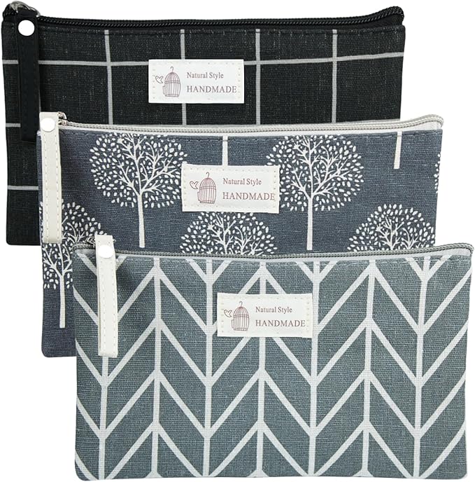 3 Pcs Canvas Bag Multi-Function Small Zipper Pouch Cute Travel Bag by SHEHARUHI