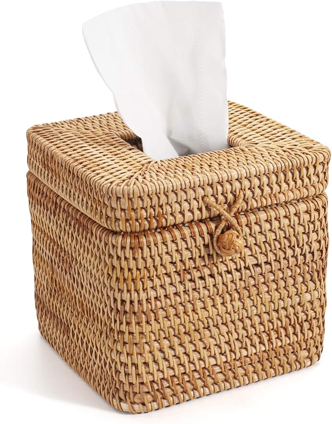 Rattan Square Tissue Box Cover, 5.7" x 5.7" x 5", Decorative Woven Facial by YANGQIHOME