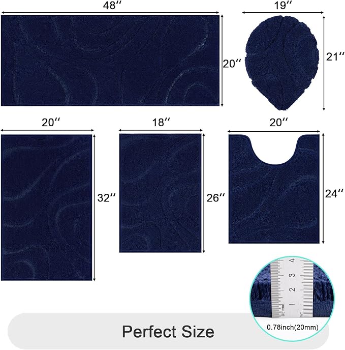 HEBE Bathroom Rugs Sets 5 Piece, Soft Absorbent Microfiber Bath Mat - Image 2