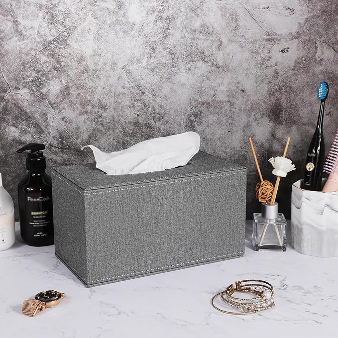 Sumnacon Tissue Box Cover Rectangular Tissue Box Holder Linen Tissue Box - Image 7