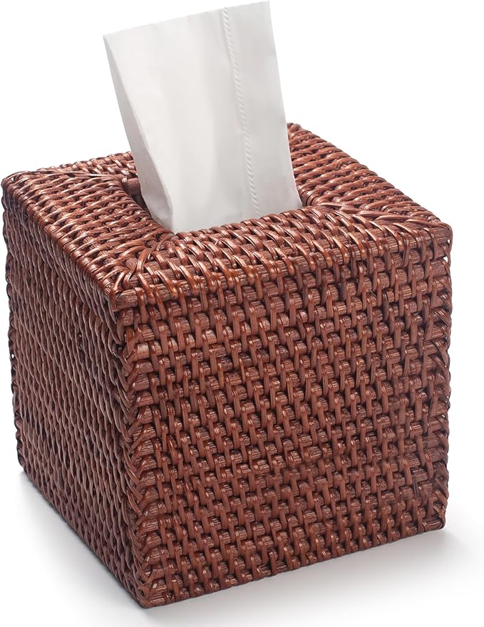 Square Rattan Tissue Box Cover, Hand Woven Wicker Tissue Holder, 5.5 x 5.5 X by YANGQIHOME