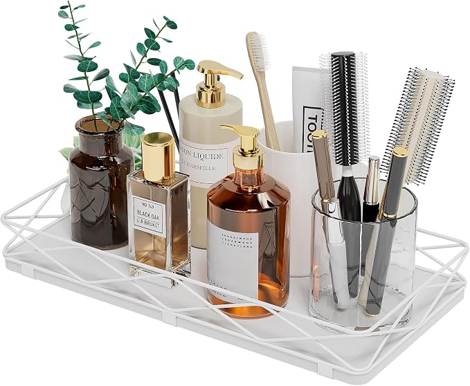 Toilet Paper Basket Holder, Wood and Metal Toilet Tray Vanity Organizer - Image 9
