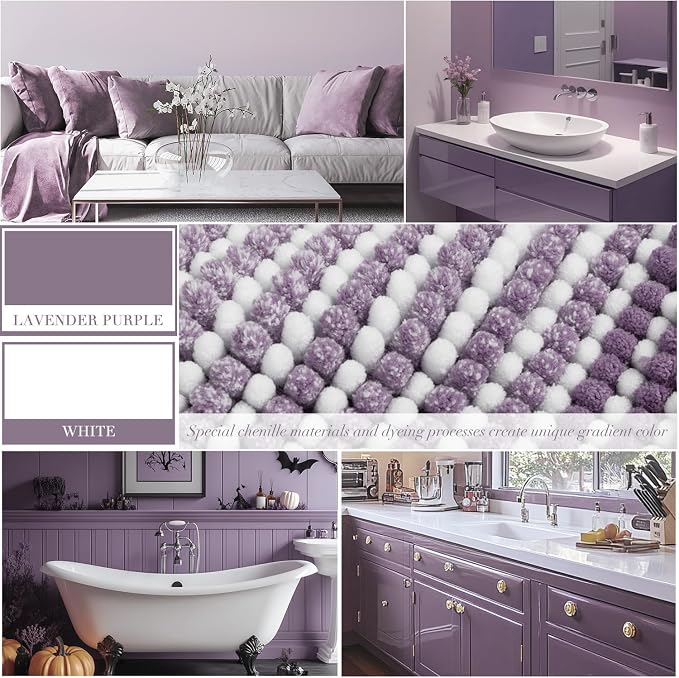 Bathroom Rugs and Mats Sets, 2 Piece Thick Absorbent Chenille Bath Mat Rug Set - Image 2