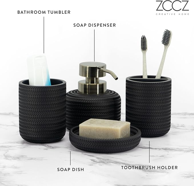 ZCCZ Black Bathroom Accessories Set 4 Pcs - Image 3