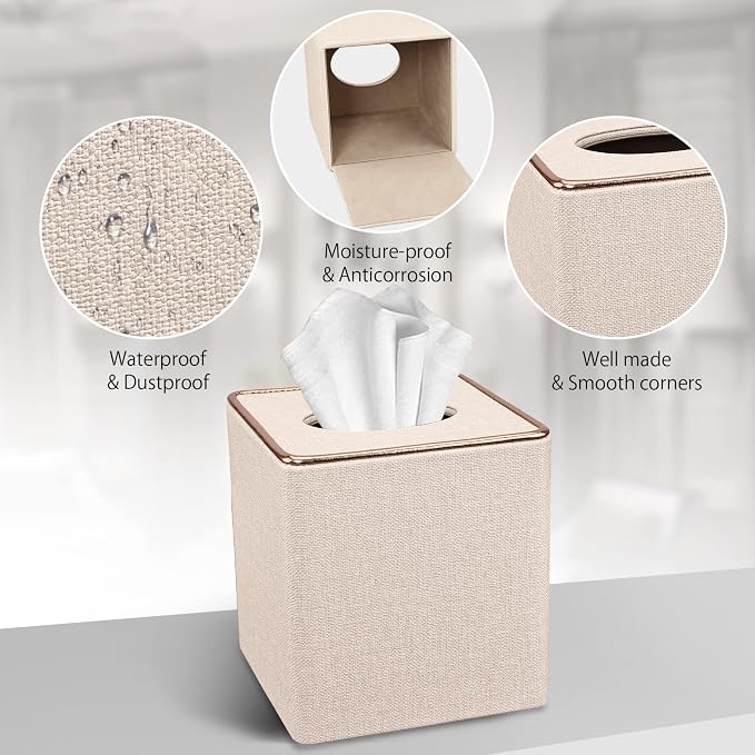 Tissue Box Cover, PU Leather Tissue Box Holder Square Box Covers - Image 4