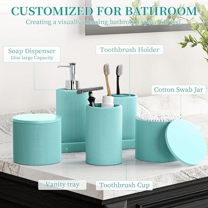 6-Piece Teal Blue Bathroom Set - Image 2